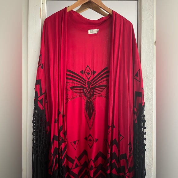 SPELL | Vintage Opium Fringe Tassel Kimono Red + Black - Picture 8 of 11